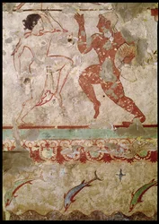 Two Dancers and Dolphins Leaping through Waves, frieze from the Tomb of the Lionesses in the necropolis
